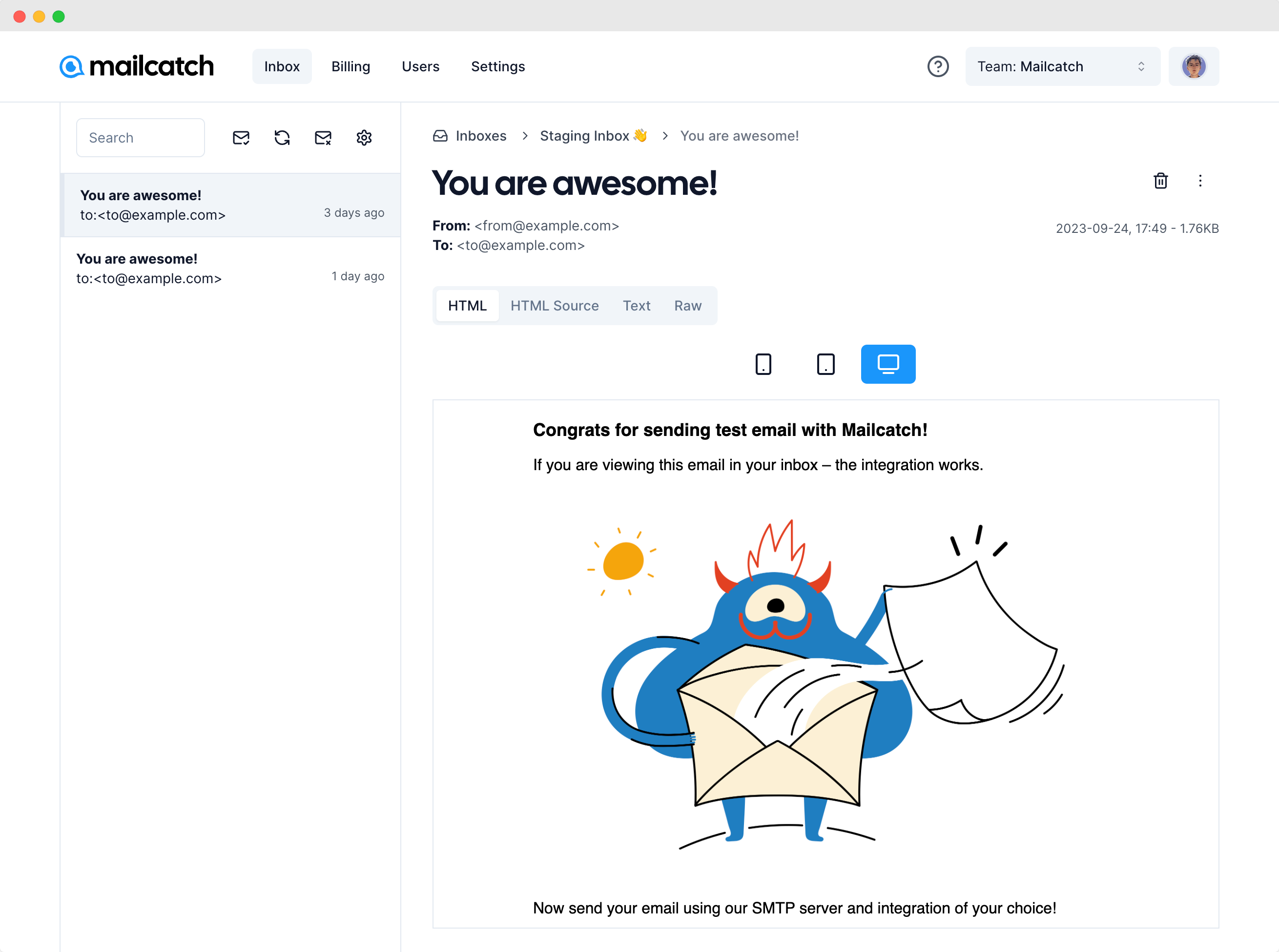 Mailcatch Dashboard Preview